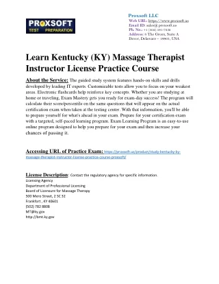 Learn Kentucky (KY) Massage Therapist Instructor License Practice Course