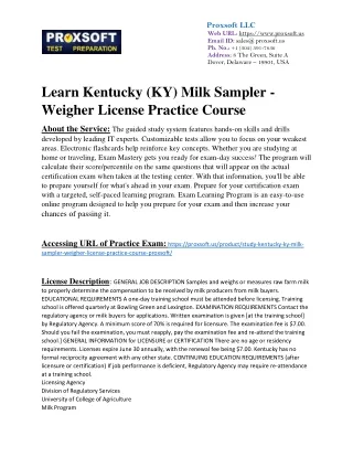 Learn Kentucky (KY) Milk Sampler - Weigher License Practice Course