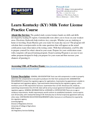 Learn Kentucky (KY) Milk Tester License Practice Course