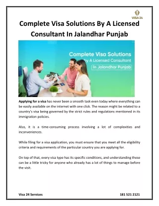 Complete Visa Solutions By A Licensed Consultant In Jalandhar Punjab