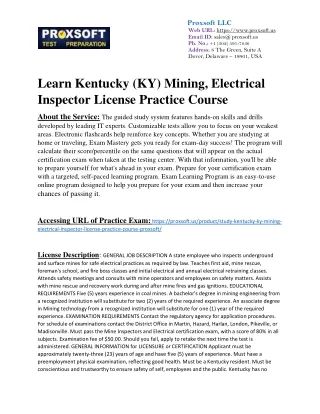 Learn Kentucky (KY) Mining, Electrical Inspector License Practice Course