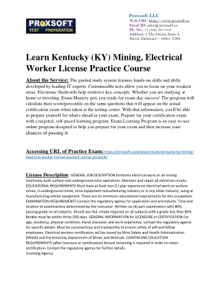 Learn Kentucky (KY) Mining, Electrical Worker License Practice Course