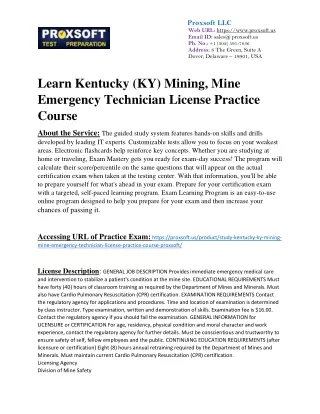 Learn Kentucky (KY) Mining, Mine Emergency Technician License Practice Course