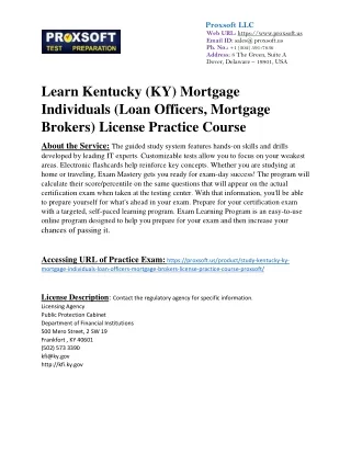 Learn Kentucky (KY) Mortgage Individuals (Loan Officers, Mortgage Brokers) Licen