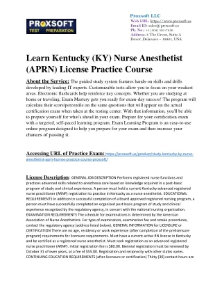 Learn Kentucky (KY) Nurse Anesthetist (APRN) License Practice Course