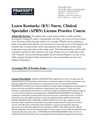 Learn Kentucky (KY) Nurse, Clinical Specialist (APRN) License Practice Course