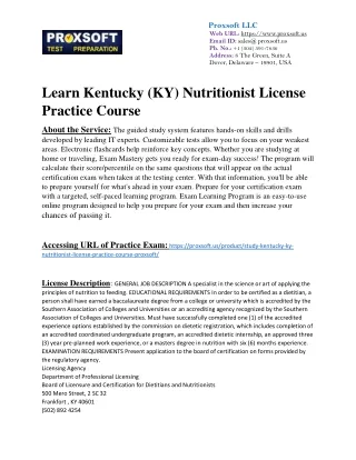 Learn Kentucky (KY) Nutritionist License Practice Course