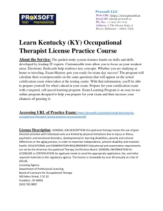 Learn Kentucky (KY) Occupational Therapist License Practice Course