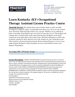 Learn Kentucky (KY) Occupational Therapy Assistant License Practice Course