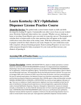 Learn Kentucky (KY) Ophthalmic Dispenser License Practice Course