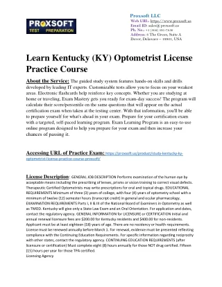 Learn Kentucky (KY) Optometrist License Practice Course