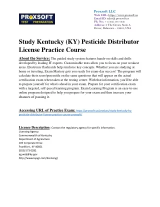 Study Kentucky (KY) Pesticide Distributor License Practice Course