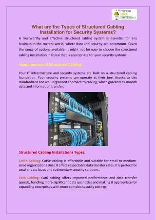 What are the Types of Structured Cabling Installation for Security Systems