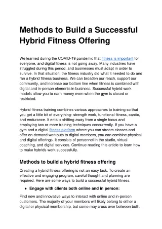 Methods to Build a Successful Hybrid Fitness Offering