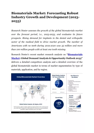 Biomaterials Market Analysis, Statistics By Top Manufacturers 2023 to 2033