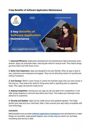 5 key Benefits of Software Application Maintenance