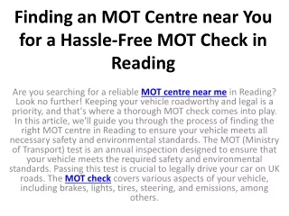 Finding an MOT Centre near You for a Hassle-Free MOT Check in Reading