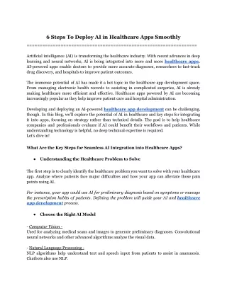 6 Steps To Deploy AI in Healthcare Apps Smoothly