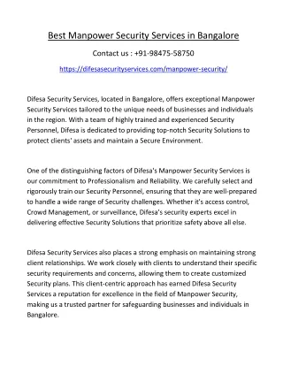 Best Manpower Security Services in Bangalore