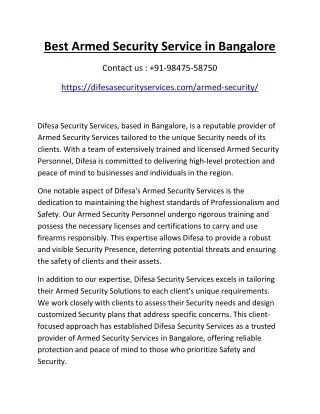 Best Armed Security Service in Bangalore