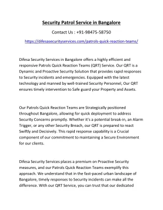 Security Patrol Service in Bangalore