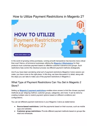 How to Utilize Payment Restrictions in Magento 2