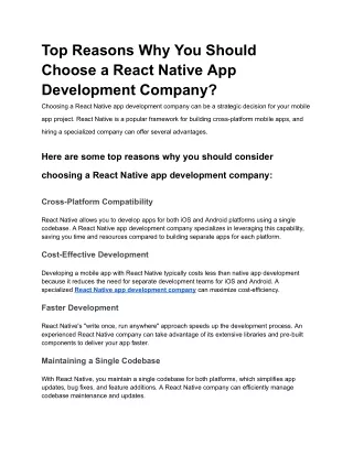 Top Reasons Why You Should Choose a React Native App Development Company