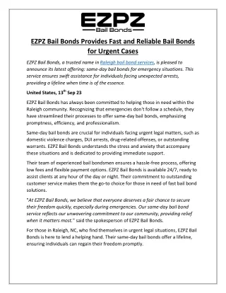 EZPZ Bail Bonds: Your Swift Solution for Same-Day Bail Bonds in Raleigh, NC