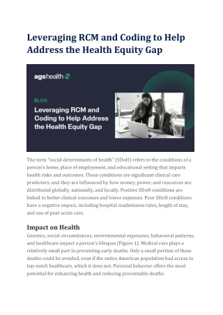 Leveraging RCM and Coding to Help Address the Health Equity Gap