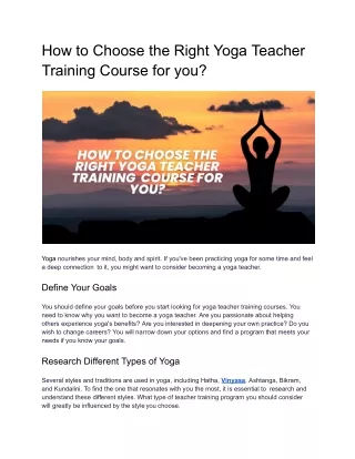 How to choose the right Yoga Teacher Training  Course for you