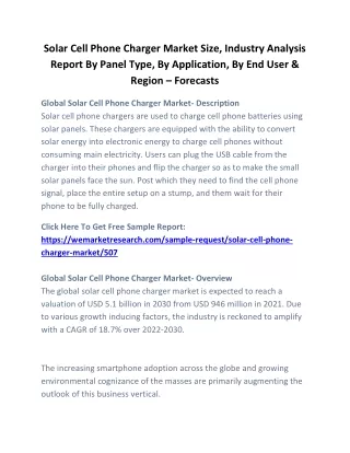 Solar Cell Phone Charger Market