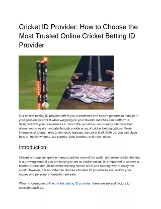 Cricket ID Provider_ How to Choose the Most Trusted Online Cricket Betting ID Provider