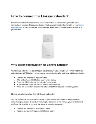 How to connect the Linksys extender