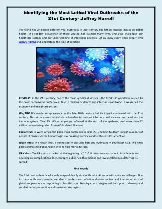 Identifying the Most Lethal Viral Outbreaks of the 21st Century- Jeffrey Harrell