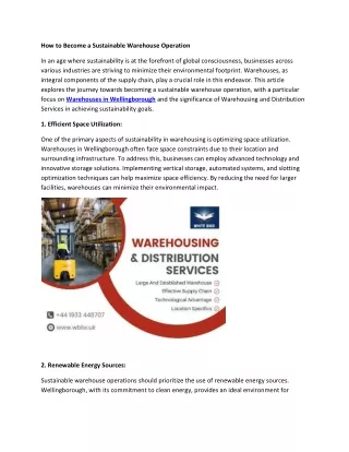 How to Become a Sustainable Warehouse Operation