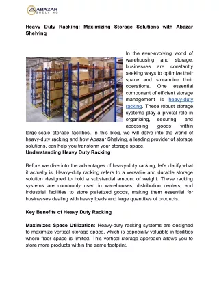 Heavy Duty Racking_ Maximizing Storage Solutions with Abazar Shelving