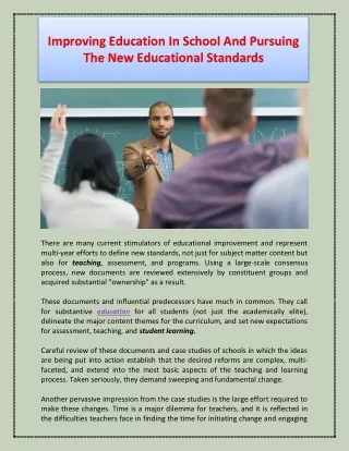 Improving Education In School And Pursuing The New Educational Standards