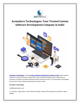 Acemakers Technologies Your Trusted Custom Software Development Company in India