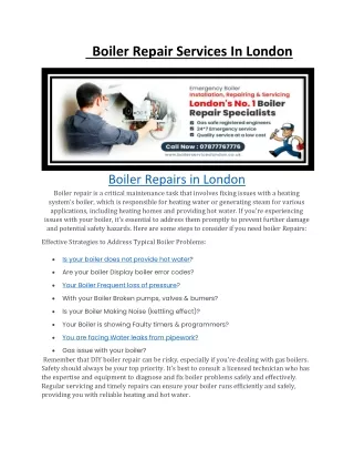 24*7 Boiler Maintenance and Services in London with certified engineers