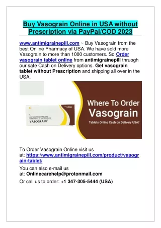 Buy Vasograin Online in USA without Prescription via PayPal COD 2023