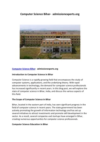 Computer Science Bihar admissionexperts.org