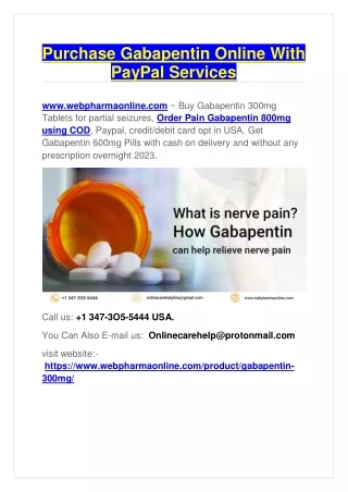 Purchase Gabapentin Online With PayPal Services