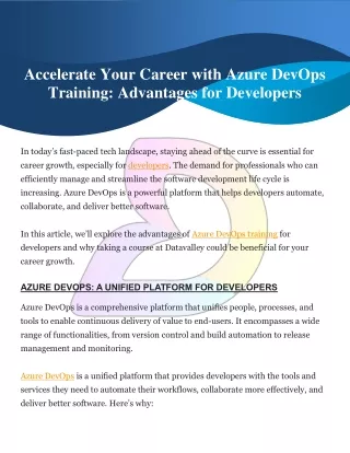 Accelerate Your Career with Azure DevOps Training Advantages for Developers