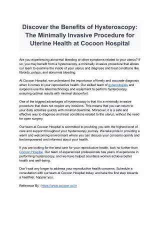 Discover the Benefits of Hysteroscopy_ The Minimally Invasive Procedure for Uterine Health at Cocoon Hospital