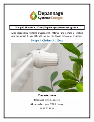 Pompe à chaleur à 1 Euro  Depannage-systeme-energie.com