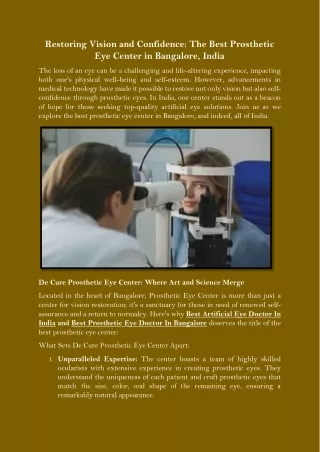 Restoring Vision and Confidence The Best Prosthetic Eye Center in Bangalore, India