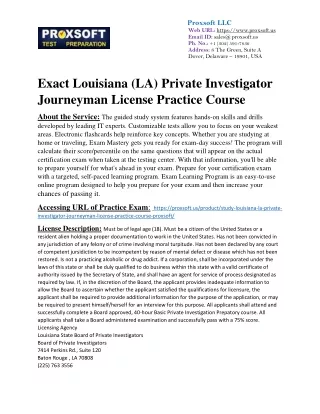 Exact Louisiana (LA) Private Investigator Journeyman License Practice Course