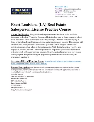 Exact Louisiana (LA) Real Estate Salesperson License Practice Course