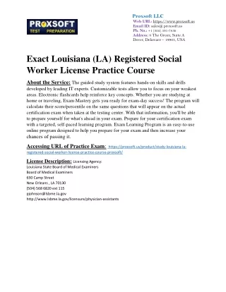 Exact Louisiana (LA) Registered Social Worker License Practice Course