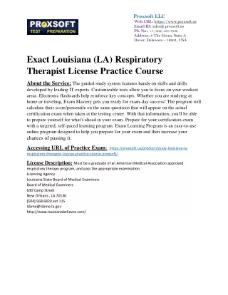 Exact Louisiana (LA) Respiratory Therapist License Practice Course